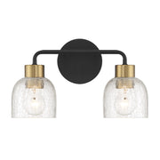 Savoy House Flagler 14.5in 2-Light Vanity Light | Modern Matte Black and Warm Brass with Crackled Glass | Bathroom Vanity | Model L8-5900-2-143
