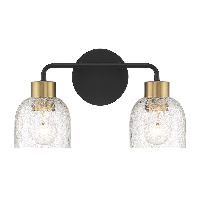 Savoy House Flagler 14.5in 2-Light Vanity Light | Modern Matte Black and Warm Brass with Crackled Glass | Bathroom Vanity | Model L8-5900-2-143