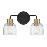 Savoy House Flagler 14.5in 2-Light Vanity Light | Modern Matte Black and Warm Brass with Crackled Glass | Bathroom Vanity | Model L8-5900-2-143