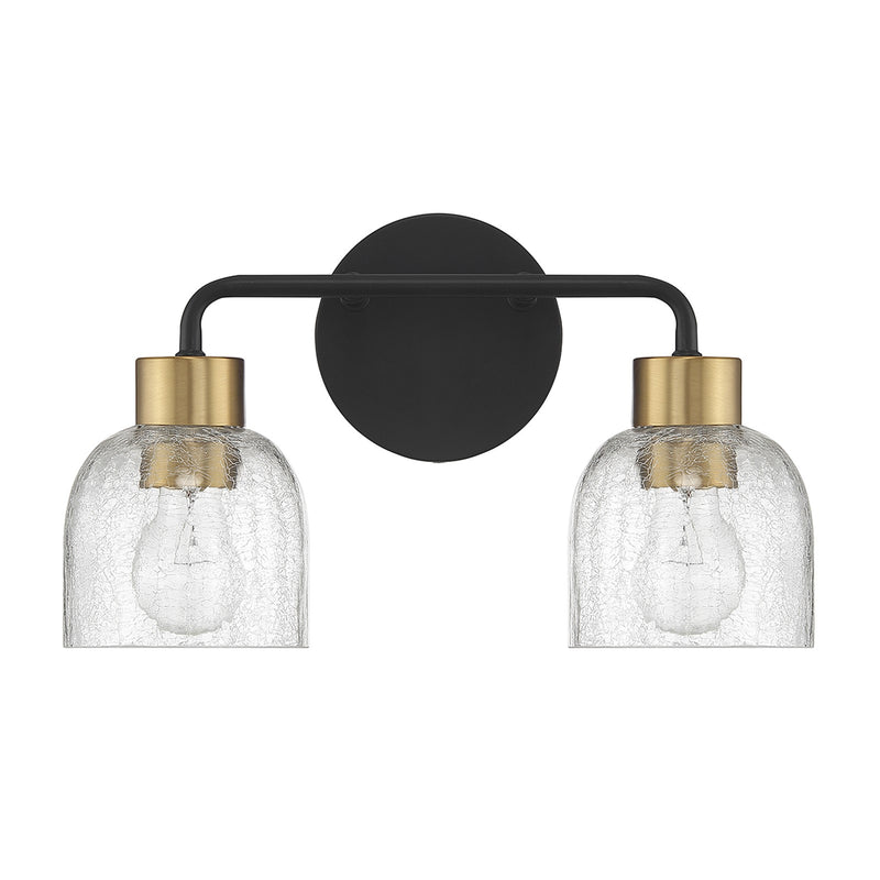 Savoy House Flagler 14.5in 2-Light Vanity Light | Modern Matte Black and Warm Brass with Crackled Glass | Bathroom Vanity | Model L8-5900-2-143