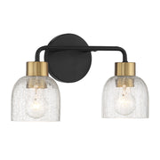 Savoy House Flagler 14.5in 2-Light Vanity Light | Modern Matte Black and Warm Brass with Crackled Glass | Bathroom Vanity | Model L8-5900-2-143