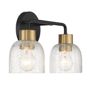 Savoy House Flagler 14.5in 2-Light Vanity Light | Modern Matte Black and Warm Brass with Crackled Glass | Bathroom Vanity | Model L8-5900-2-143