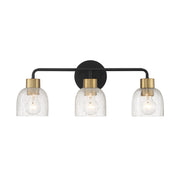 Savoy House Flagler 22in 3-Light Vanity Light | Modern Matte Black and Warm Brass with Crackled Glass | Bathroom Vanity | Model L8-5900-3-143
