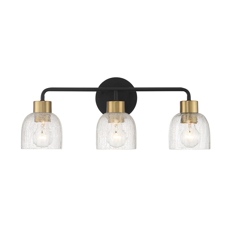Savoy House Flagler 22in 3-Light Vanity Light | Modern Matte Black and Warm Brass with Crackled Glass | Bathroom Vanity | Model L8-5900-3-143