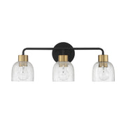 Savoy House Flagler 22in 3-Light Vanity Light | Modern Matte Black and Warm Brass with Crackled Glass | Bathroom Vanity | Model L8-5900-3-143