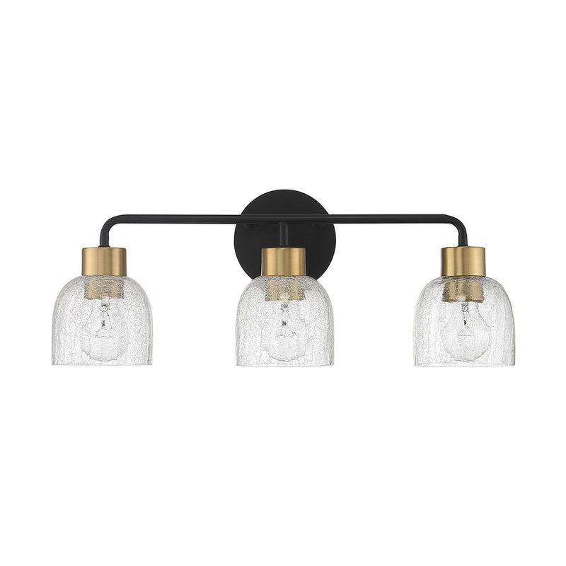Savoy House Flagler 22in 3-Light Vanity Light | Modern Matte Black and Warm Brass with Crackled Glass | Bathroom Vanity | Model L8-5900-3-143