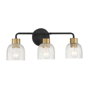 Savoy House Flagler 22in 3-Light Vanity Light | Modern Matte Black and Warm Brass with Crackled Glass | Bathroom Vanity | Model L8-5900-3-143