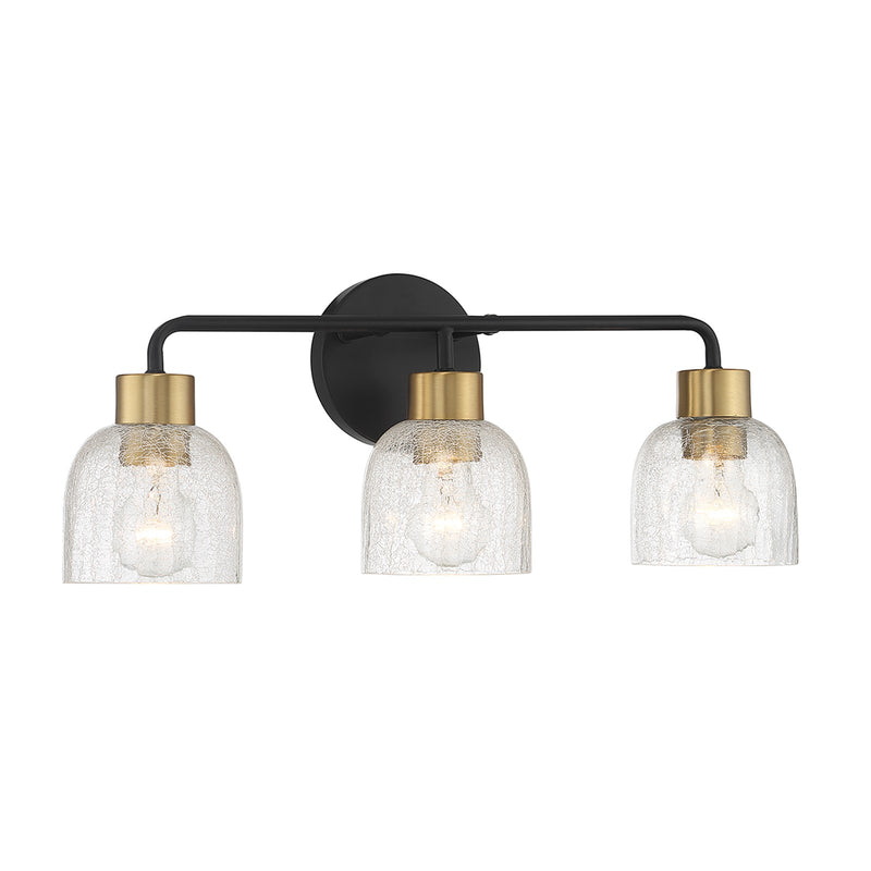 Savoy House Flagler 22in 3-Light Vanity Light | Modern Matte Black and Warm Brass with Crackled Glass | Bathroom Vanity | Model L8-5900-3-143