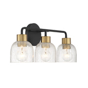 Savoy House Flagler 22in 3-Light Vanity Light | Modern Matte Black and Warm Brass with Crackled Glass | Bathroom Vanity | Model L8-5900-3-143