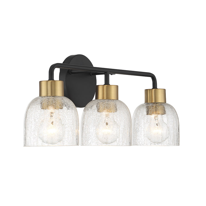 Savoy House Flagler 22in 3-Light Vanity Light | Modern Matte Black and Warm Brass with Crackled Glass | Bathroom Vanity | Model L8-5900-3-143