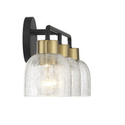 Savoy House Flagler 22in 3-Light Vanity Light | Modern Matte Black and Warm Brass with Crackled Glass | Bathroom Vanity | Model L8-5900-3-143