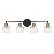 Savoy House Flagler 30in 4-Light Vanity Light | Modern Matte Black and Warm Brass with Crackled Glass | Bathroom Vanity | Model L8-5900-4-143