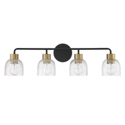 Savoy House Flagler 30in 4-Light Vanity Light | Modern Matte Black and Warm Brass with Crackled Glass | Bathroom Vanity | Model L8-5900-4-143