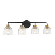 Savoy House Flagler 30in 4-Light Vanity Light | Modern Matte Black and Warm Brass with Crackled Glass | Bathroom Vanity | Model L8-5900-4-143