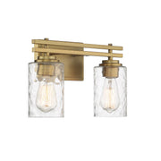Savoy House Baxter 15in 2-Light Vanity Light | Transitional Warm Brass and Clear Hammered Glass | Bathroom Vanity & Powder Room | Model L8-6090-2-322