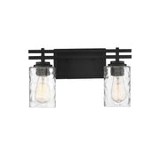 Savoy House Baxter 15in 2-Light Vanity Light | Modern Matte Black and Clear Hammered Glass | Bathroom Vanity | 15 x 5.13 x 9 in | Model L8-6090-2-BK