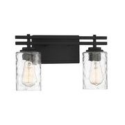 Savoy House Baxter 15in 2-Light Vanity Light | Modern Matte Black and Clear Hammered Glass | Bathroom Vanity | 15 x 5.13 x 9 in | Model L8-6090-2-BK