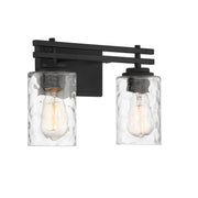 Savoy House Baxter 15in 2-Light Vanity Light | Modern Matte Black and Clear Hammered Glass | Bathroom Vanity | 15 x 5.13 x 9 in | Model L8-6090-2-BK