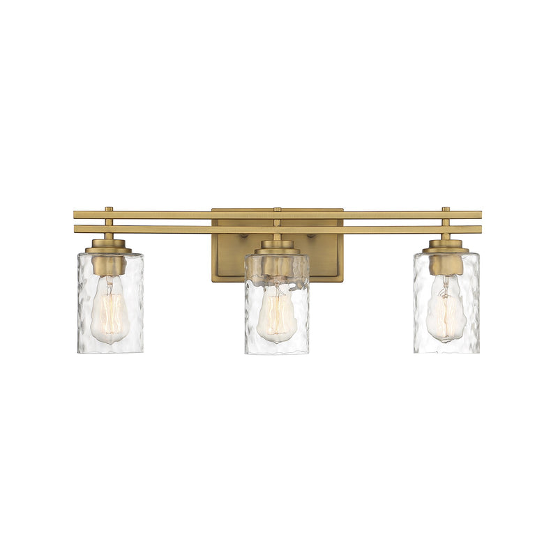 Savoy House Baxter 24in 3-Light Vanity Light | Modern Warm Brass and Clear Hammered Glass | Bathroom Vanity | 24 x 5.13 x 9 in | Model L8-6090-3-322