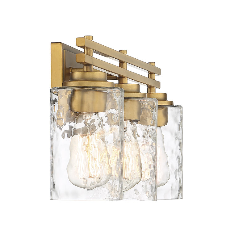 Savoy House Baxter 24in 3-Light Vanity Light | Modern Warm Brass and Clear Hammered Glass | Bathroom Vanity | 24 x 5.13 x 9 in | Model L8-6090-3-322