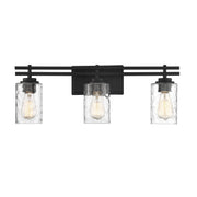Savoy House Baxter 24in 3-Light Vanity Light | Modern Matte Black and Clear Hammered Glass | Bathroom Vanity | 24 x 5.13 x 9 in | Model L8-6090-3-BK