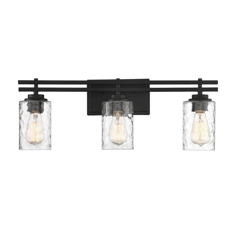 Savoy House Baxter 24in 3-Light Vanity Light | Modern Matte Black and Clear Hammered Glass | Bathroom Vanity | 24 x 5.13 x 9 in | Model L8-6090-3-BK