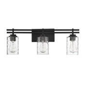 Savoy House Baxter 24in 3-Light Vanity Light | Modern Matte Black and Clear Hammered Glass | Bathroom Vanity | 24 x 5.13 x 9 in | Model L8-6090-3-BK