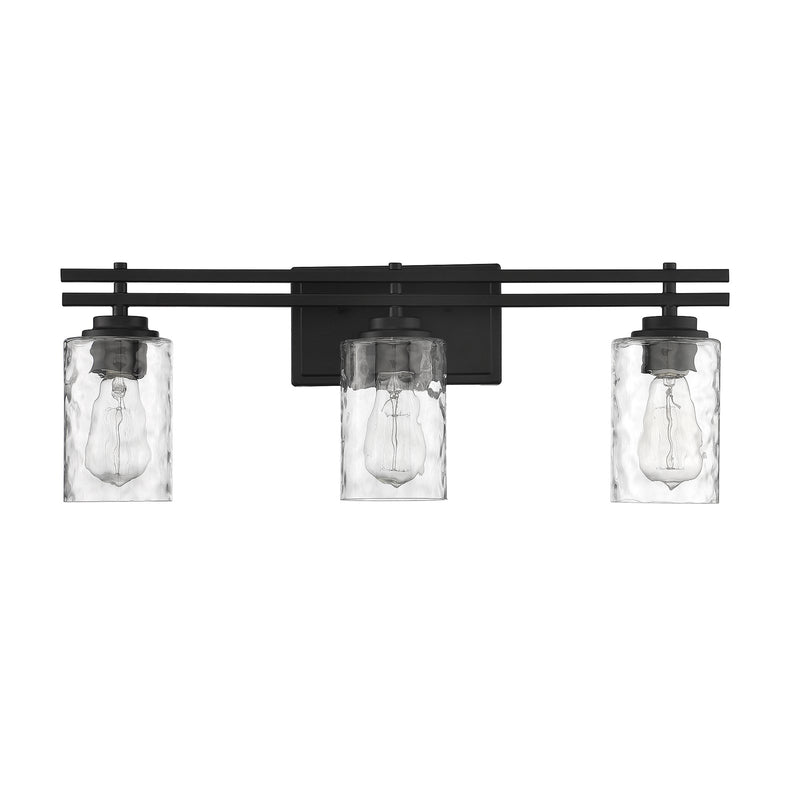 Savoy House Baxter 24in 3-Light Vanity Light | Modern Matte Black and Clear Hammered Glass | Bathroom Vanity | 24 x 5.13 x 9 in | Model L8-6090-3-BK