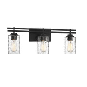 Savoy House Baxter 24in 3-Light Vanity Light | Modern Matte Black and Clear Hammered Glass | Bathroom Vanity | 24 x 5.13 x 9 in | Model L8-6090-3-BK