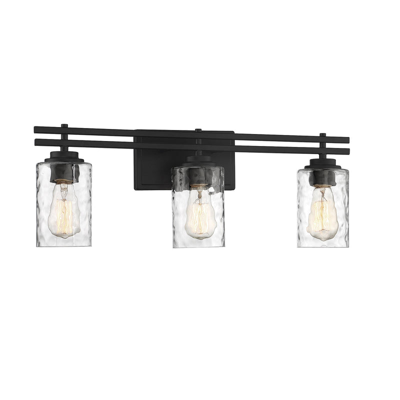 Savoy House Baxter 24in 3-Light Vanity Light | Modern Matte Black and Clear Hammered Glass | Bathroom Vanity | 24 x 5.13 x 9 in | Model L8-6090-3-BK