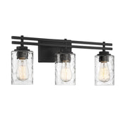 Savoy House Baxter 24in 3-Light Vanity Light | Modern Matte Black and Clear Hammered Glass | Bathroom Vanity | 24 x 5.13 x 9 in | Model L8-6090-3-BK