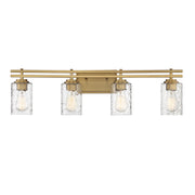 Savoy House Baxter 32in 4-Light Vanity Light | Modern Warm Brass and Clear Hammered Glass | Bathroom Vanity | 32 x 5.13 x 9 in | Model L8-6090-4-322