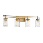 Savoy House Baxter 32in 4-Light Vanity Light | Modern Warm Brass and Clear Hammered Glass | Bathroom Vanity | 32 x 5.13 x 9 in | Model L8-6090-4-322