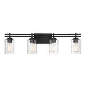 Savoy House Baxter 32in 4-Light Vanity Light | Modern Matte Black and Clear Hammered Glass | Bathroom Vanity | 32 x 5.13 x 9 in | Model L8-6090-4-BK
