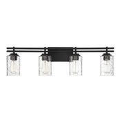 Savoy House Baxter 32in 4-Light Vanity Light | Modern Matte Black and Clear Hammered Glass | Bathroom Vanity | 32 x 5.13 x 9 in | Model L8-6090-4-BK