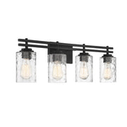 Savoy House Baxter 32in 4-Light Vanity Light | Modern Matte Black and Clear Hammered Glass | Bathroom Vanity | 32 x 5.13 x 9 in | Model L8-6090-4-BK