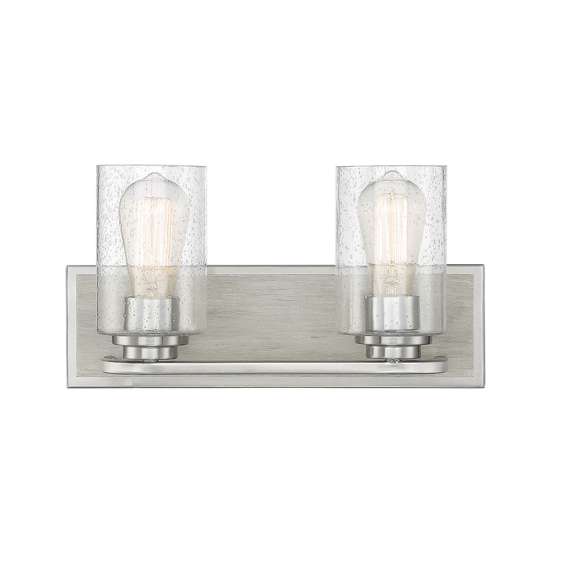 Savoy House Sheppard 15in 2-Light Vanity Light | Rustic Satin Nickel and Greywood with Clear Seeded Glass | Bathroom Vanity | Model L8-7609-2-165
