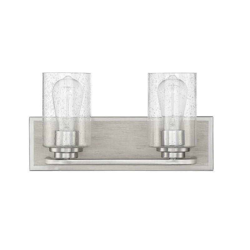 Savoy House Sheppard 15in 2-Light Vanity Light | Rustic Satin Nickel and Greywood with Clear Seeded Glass | Bathroom Vanity | Model L8-7609-2-165