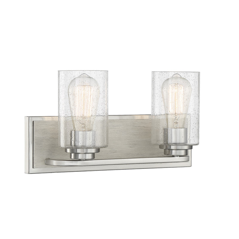 Savoy House Sheppard 15in 2-Light Vanity Light | Rustic Satin Nickel and Greywood with Clear Seeded Glass | Bathroom Vanity | Model L8-7609-2-165