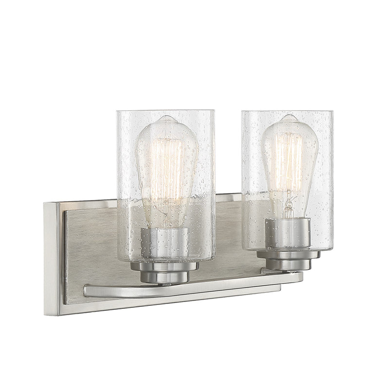 Savoy House Sheppard 15in 2-Light Vanity Light | Rustic Satin Nickel and Greywood with Clear Seeded Glass | Bathroom Vanity | Model L8-7609-2-165