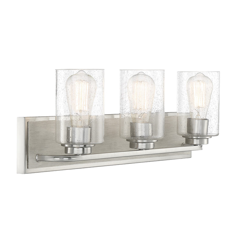 Savoy House Sheppard 24in 3-Light Vanity Light | Rustic Satin Nickel and Greywood with Clear Seeded Glass | Bathroom Vanity | Model L8-7609-3-165