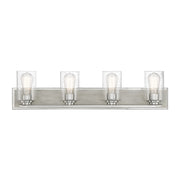 Savoy House Sheppard 33in 4-Light Vanity Light | Rustic Satin Nickel and Greywood with Clear Seeded Glass | Bathroom Vanity | Model L8-7609-4-165