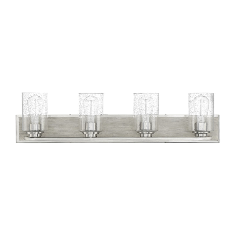 Savoy House Sheppard 33in 4-Light Vanity Light | Rustic Satin Nickel and Greywood with Clear Seeded Glass | Bathroom Vanity | Model L8-7609-4-165