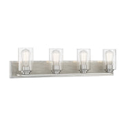 Savoy House Sheppard 33in 4-Light Vanity Light | Rustic Satin Nickel and Greywood with Clear Seeded Glass | Bathroom Vanity | Model L8-7609-4-165