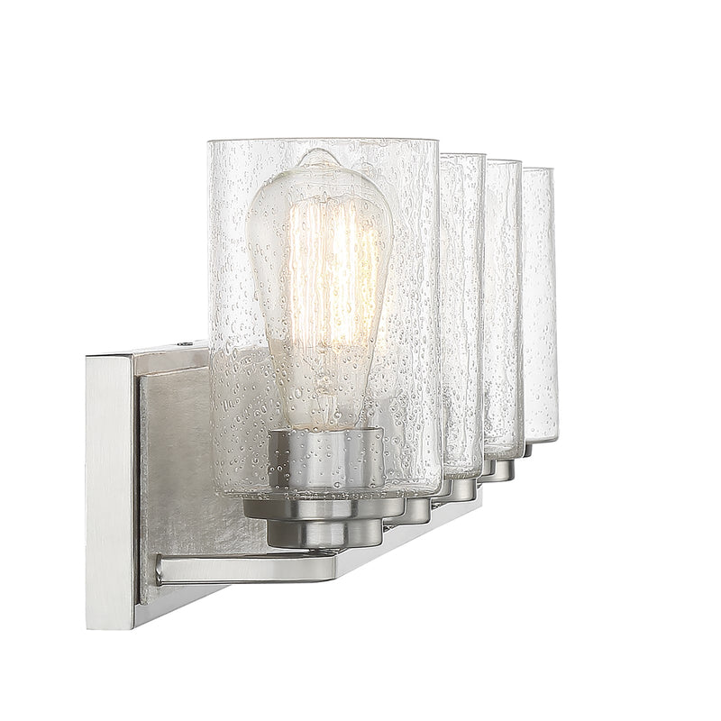 Savoy House Sheppard 33in 4-Light Vanity Light | Rustic Satin Nickel and Greywood with Clear Seeded Glass | Bathroom Vanity | Model L8-7609-4-165