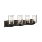 Savoy House Sheppard 32in 4-Light Vanity Light | Rustic Lodge and Clear Seeded Glass | Bathroom Vanity | 32.75 x 6 x 8.5 in | Model L8-7609-4-185