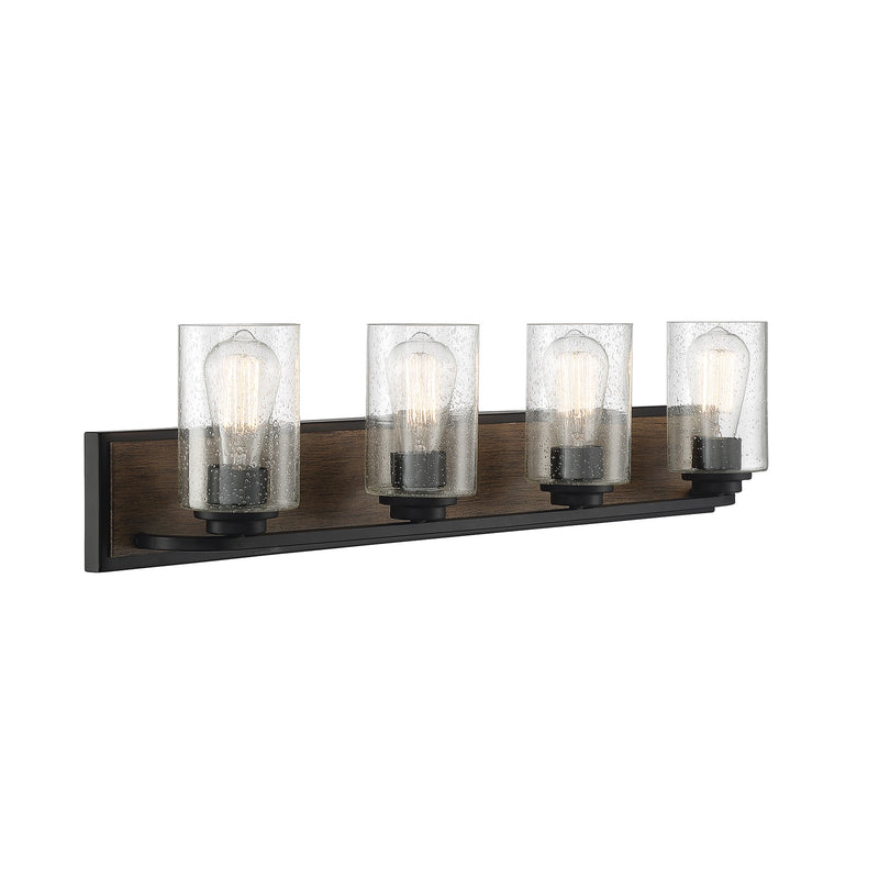 Savoy House Sheppard 32in 4-Light Vanity Light | Rustic Lodge and Clear Seeded Glass | Bathroom Vanity | 32.75 x 6 x 8.5 in | Model L8-7609-4-185