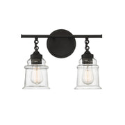 Savoy House Fuller 15in 2-Light Vanity Light | Vintage Matte Black and Clear Glass | Bathroom Vanity | 15 x 6.75 x 11 in | Model L8-8055-2-BK