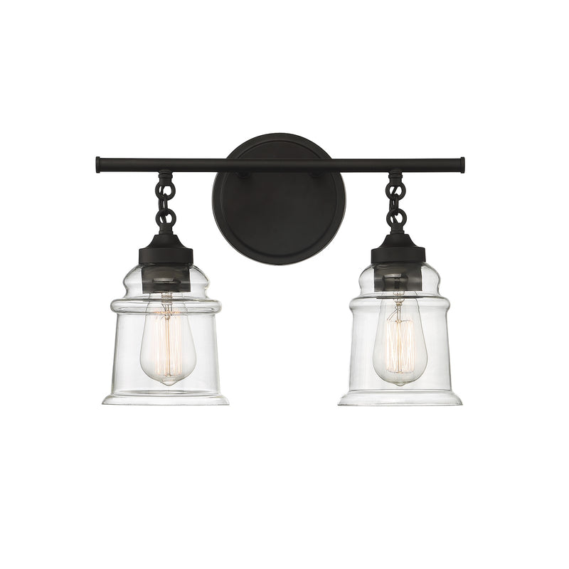 Savoy House Fuller 15in 2-Light Vanity Light | Vintage Matte Black and Clear Glass | Bathroom Vanity | 15 x 6.75 x 11 in | Model L8-8055-2-BK