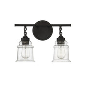 Savoy House Fuller 15in 2-Light Vanity Light | Vintage Matte Black and Clear Glass | Bathroom Vanity | 15 x 6.75 x 11 in | Model L8-8055-2-BK